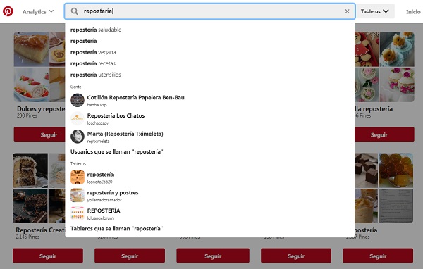 búsquedas en Pinterest